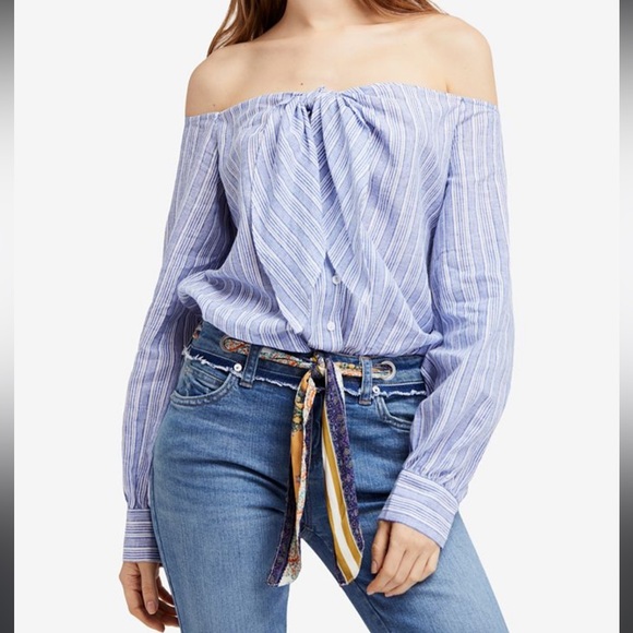 Free People Hello There Beautiful Striped Off-The-Shoulder Top New With Tags XS - Picture 1 of 11